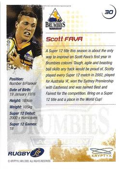 2003 Kryptyx The Defenders Australian Rugby Union #30 Scott Fava Back